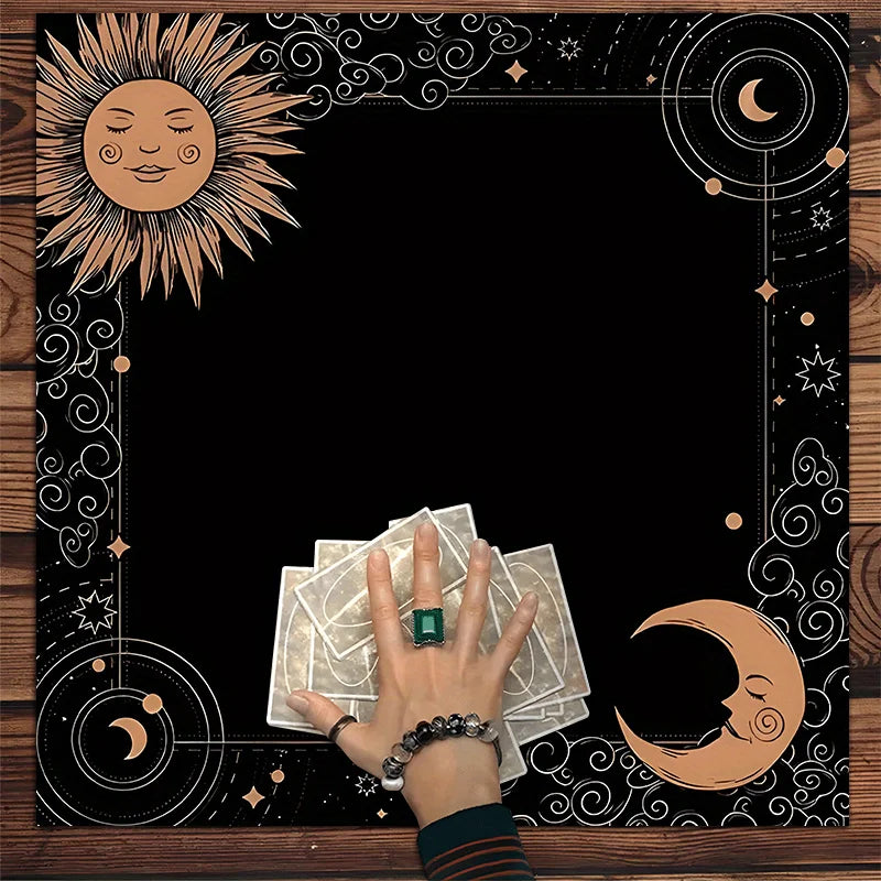 VIKAMA Tarot Starlight Tablecloth Sun and Moon Copper Pattern Mystic Totem Waterproof Divination Ritual Meditation Companion