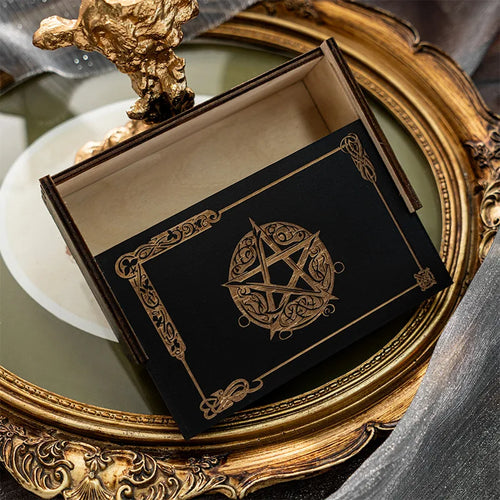 1PC Wooden Desktop Organizer Box Zodiac Lotus Slide Drawer Storage for Tarot Cards Gifts - Home Office Supply