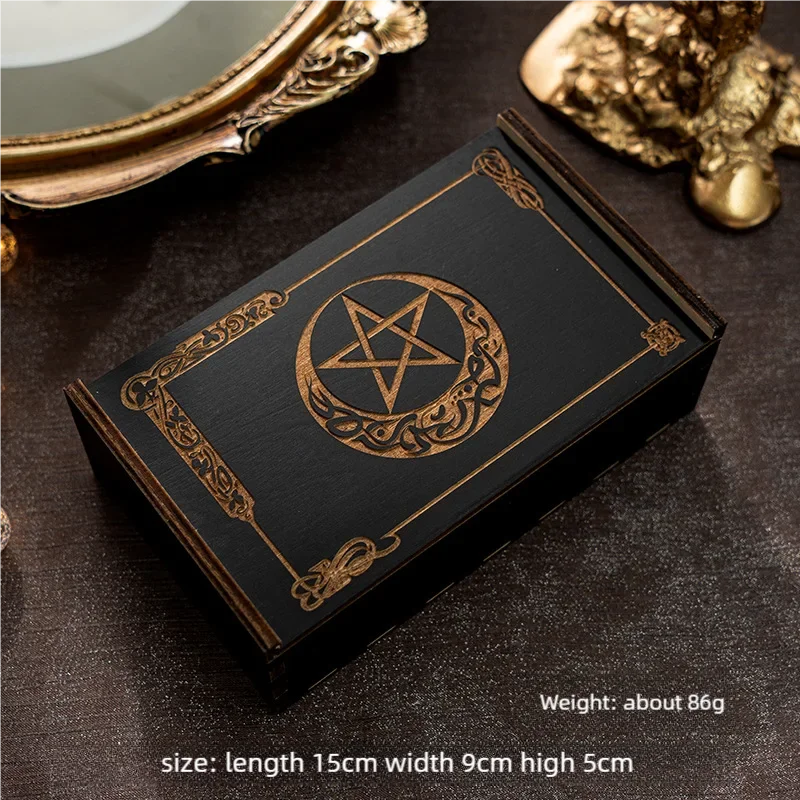 1PC Wooden Desktop Organizer Box Zodiac Lotus Slide Drawer Storage for Tarot Cards Gifts - Home Office Supply