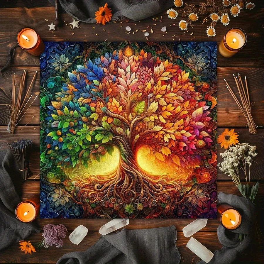 VIKAMA Tarot Starlight Tablecloth Sun and Moon Copper Pattern Mystic Totem Waterproof Divination Ritual Meditation Companion