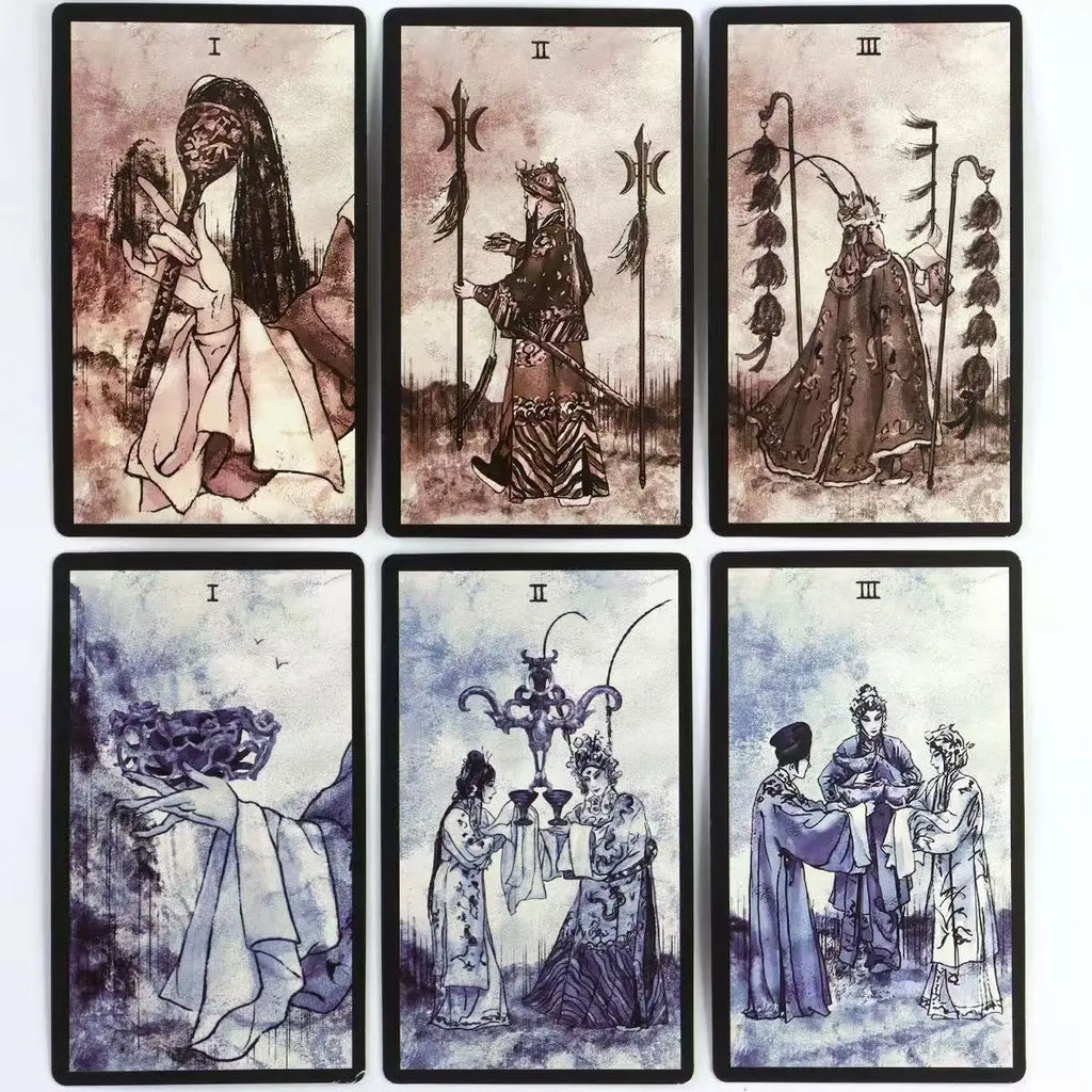 Chinese Opera Tarot Deck Black Border, Waite-Based System 78 Pcs Cards Perfect for Collectors & Readers - 10.3*6cm