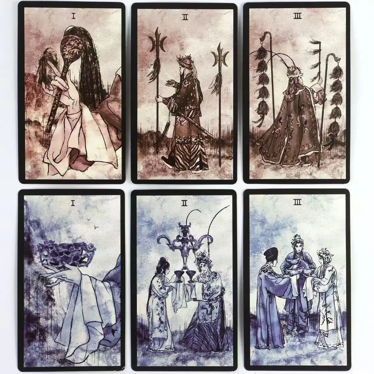 Chinese Opera Tarot Deck Black Border, Waite-Based System 78 Pcs Cards Perfect for Collectors & Readers - 10.3*6cm