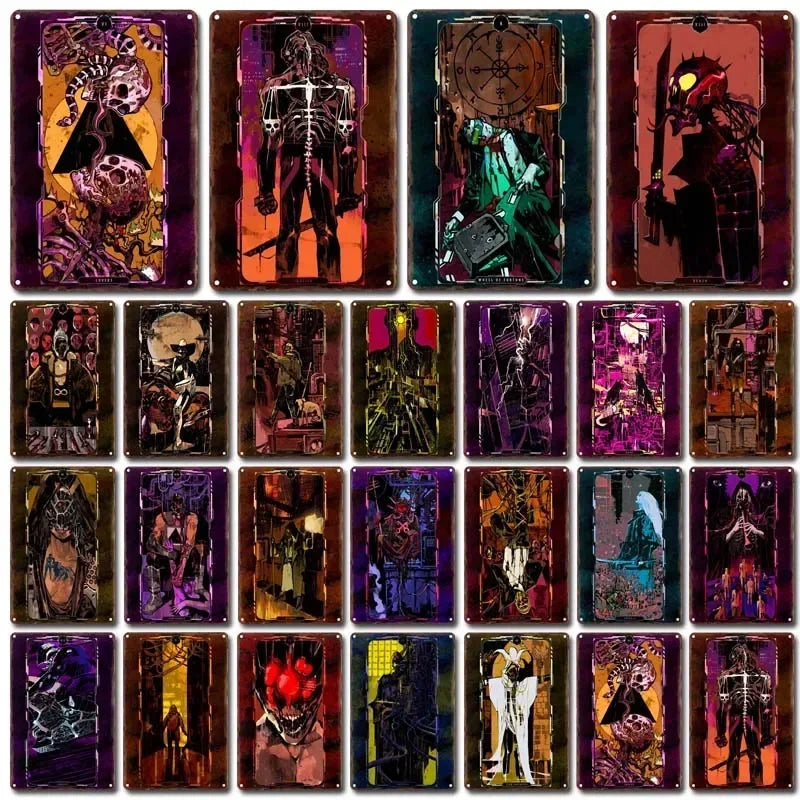 Tarot Cards Retro Vintage Metal Sign Decoration Wall Decor Cyberpunk Poster Bar Restaurant Cafe Game Room Garage Decoration H