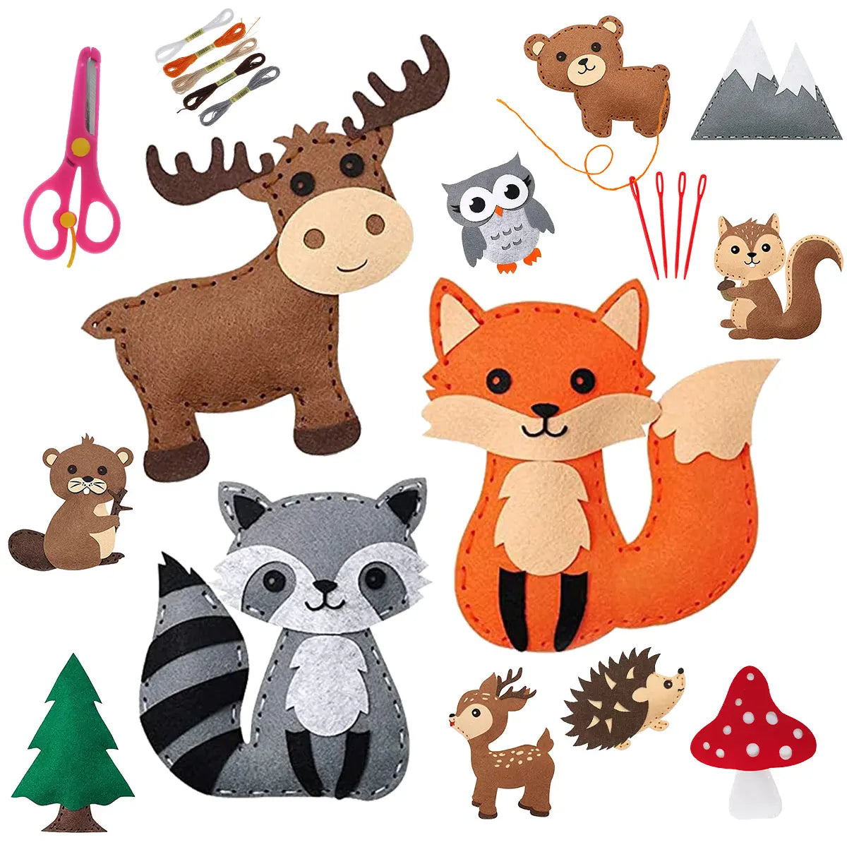 Sewing Crafts Kits Forest Creatures DIY Sewing Felt Plush Animals for Beginner Kids Educational Art Supplies Toy Craft Kit