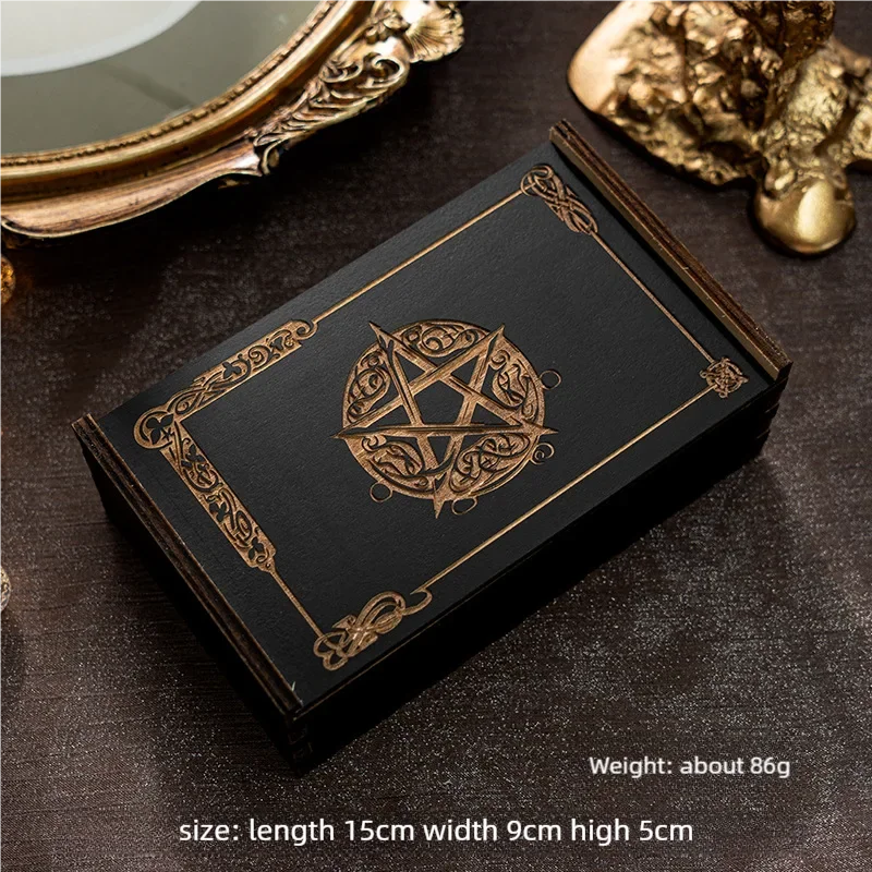 1PC Wooden Desktop Organizer Box Zodiac Lotus Slide Drawer Storage for Tarot Cards Gifts - Home Office Supply