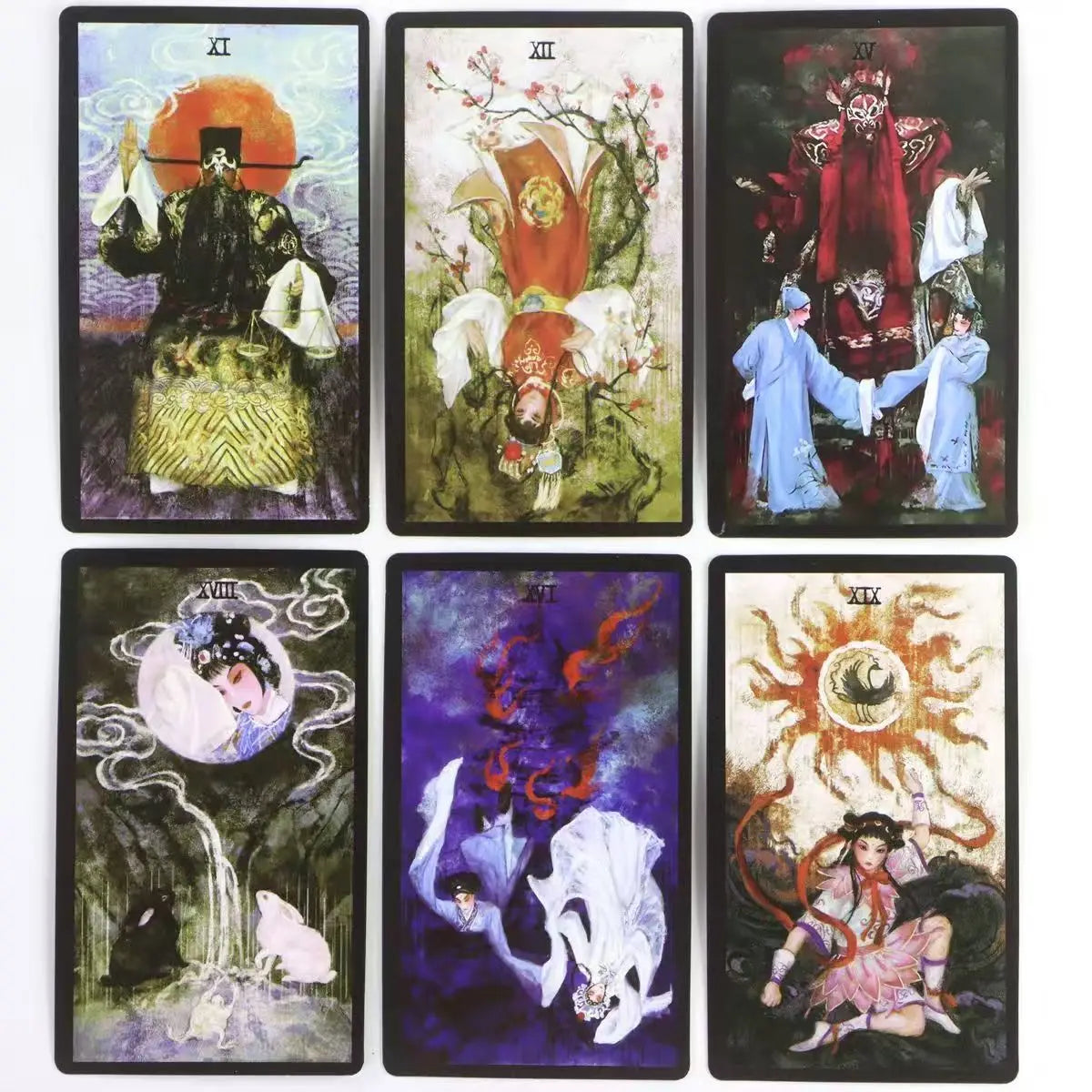 Chinese Opera Tarot Deck Black Border, Waite-Based System 78 Pcs Cards Perfect for Collectors & Readers - 10.3*6cm