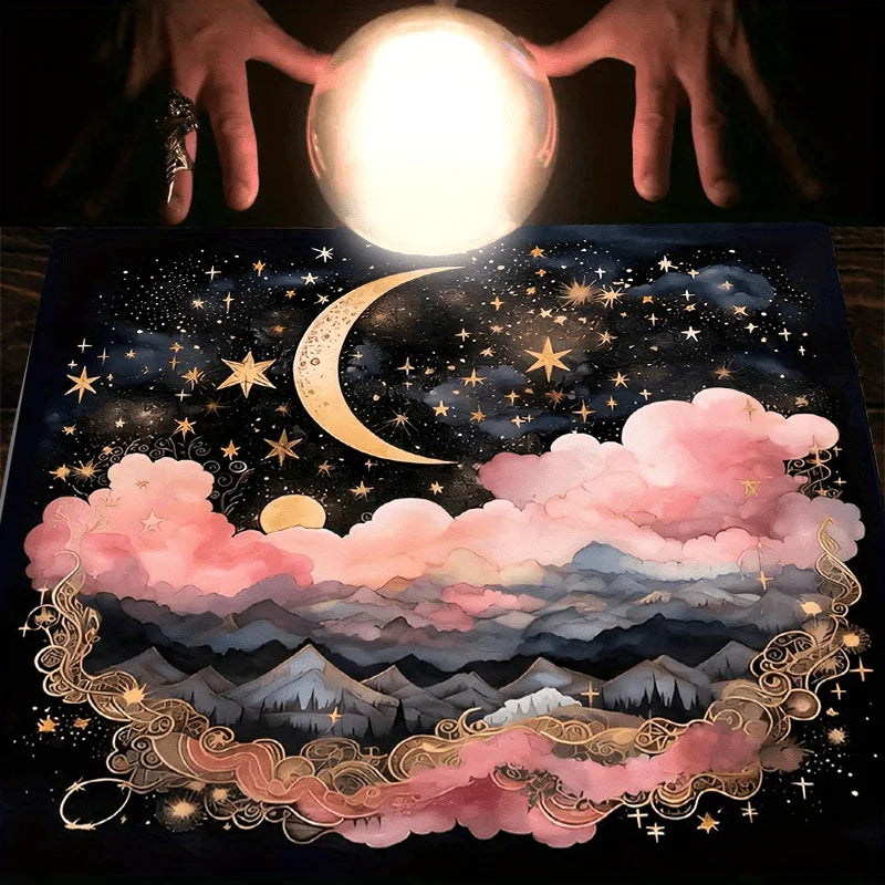 VIKAMA Tarot Starlight Tablecloth Sun and Moon Copper Pattern Mystic Totem Waterproof Divination Ritual Meditation Companion